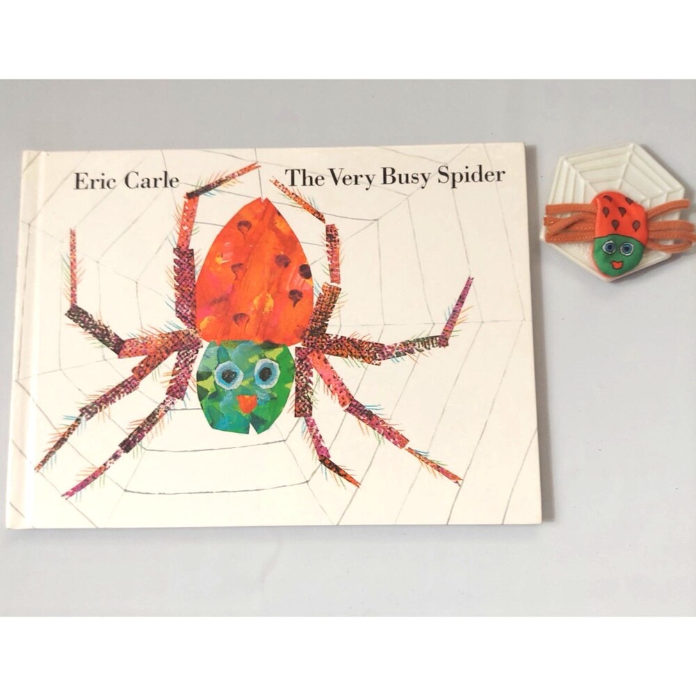 The Very Busy Spider Hardcover Book Eric Carle 1984 Vintage w Finger Puppet
